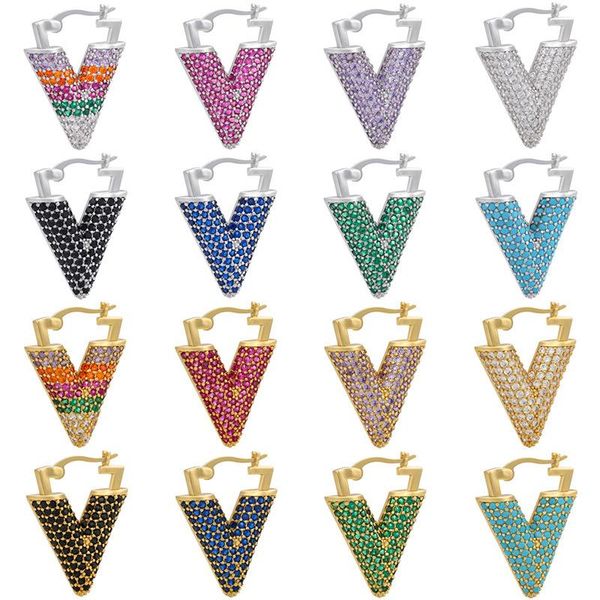 

dangle & chandelier color micro inlaid inverted triangle diy european and american v-shaped earrings earings fashion jewelry 2021 wholesale, Silver