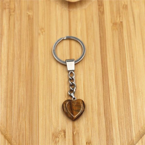 

keychains heart shaped natural tiger eye stone keychain reiki healing keyring pendant jewelry gift key chains, Silver