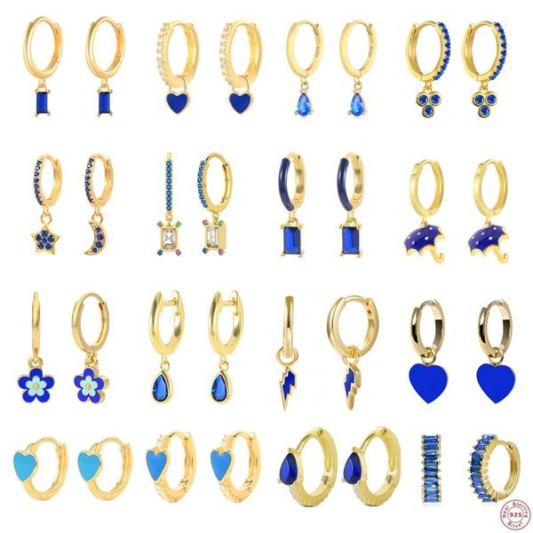 

hoop & huggie canner oorbellen zilver 925 sterling silver enamel earrings glitter blue crystal hoops earring for women pendientes plata, Golden;silver