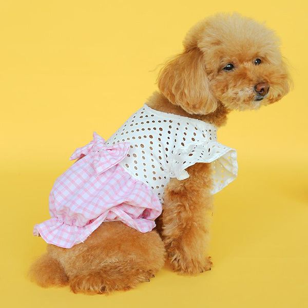 

dog dress bowknot plaid hollow ruffle cat dresses birthday wedding pet puppy princess clothes for small/medium dogs and cats apparel