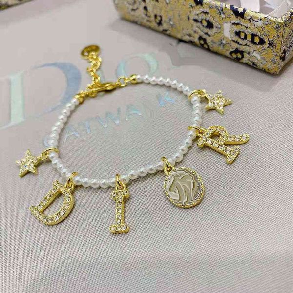 

letter pearl necklace with diamond bracelet with gift box package, Red;blue