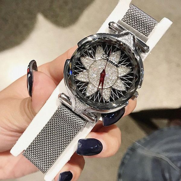 

wristwatches women dress watches ladies quartz watch stainless steel mesh band casual gold bracelet wristwatch, Slivery;brown