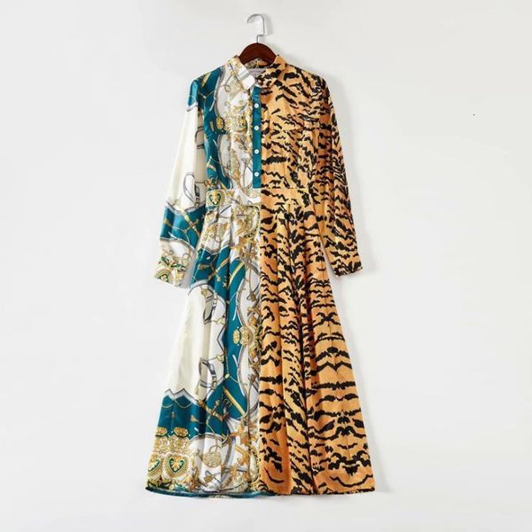 

casual dresses new european and american women's dresses for spring long sleeve lapel leopard print chain printing fashionable dress pa, Black;gray
