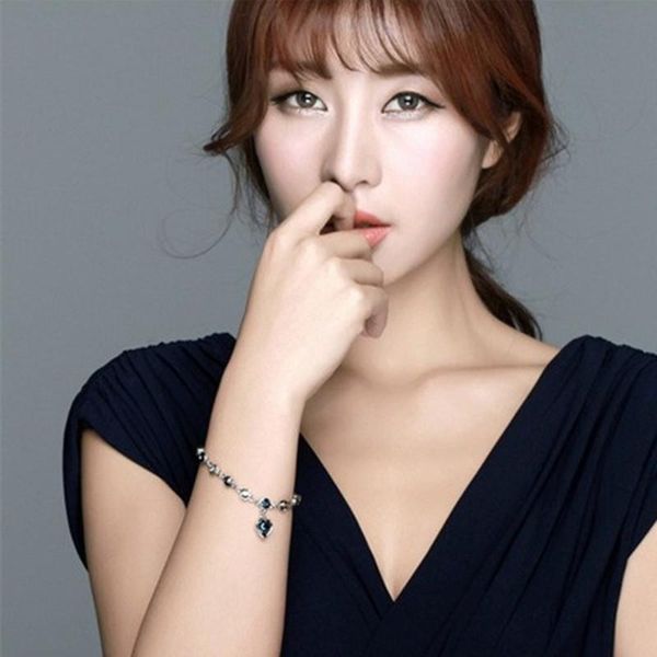 

charm bracelet heart-shaped bracelets for women couples matching bangles bridesmaid gift stainless steel jewelry link, chain, Black