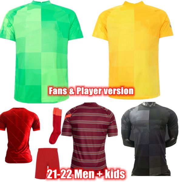

21-22 goalkeeper player version soccer jerseys thai quality men + kids uniform personalize football shirt red and black kit