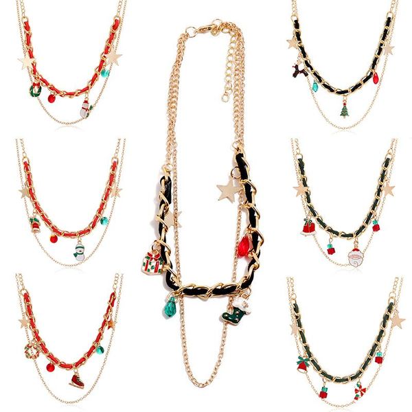 

pendant necklaces santa claus multi-layer necklace christmas decorations happy year 2022 sweater chain jewelry accessories, Silver