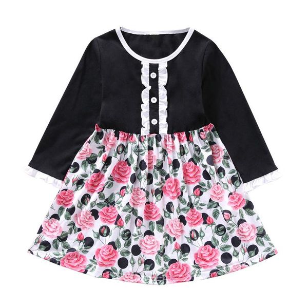 

girl's dresses girls floral print dress baby cute winter clothes princess long sleeve patchwork fashion 18m-6y, Red;yellow