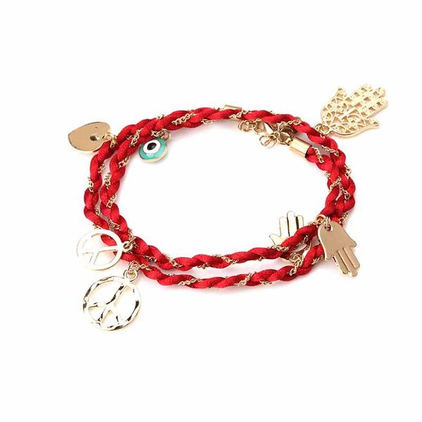 

charm bracelets lucky eye hamsa hand charms bracelet black red string thread rope tassel pendant for women fashion jewelry ey56, Golden;silver