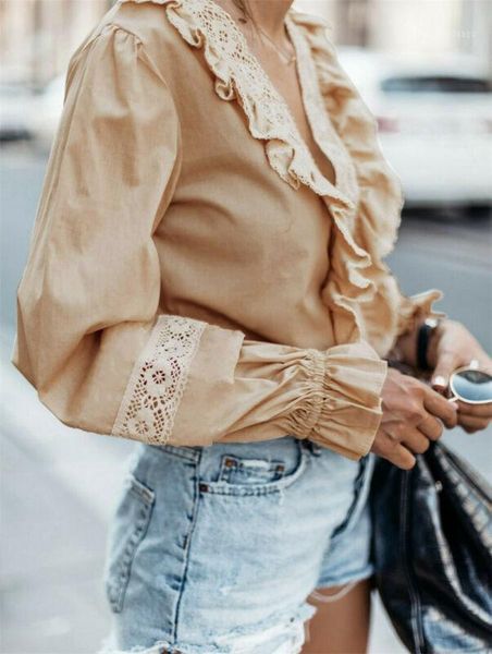 

women's blouses & shirts womens and 2021 casual v neck black long sleeve loose office ladies work korean elegant, White