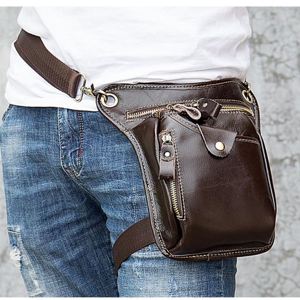

retro men's leather waist bag multi-function sports belt outdoor practical leg real cowhide messenger bags for man