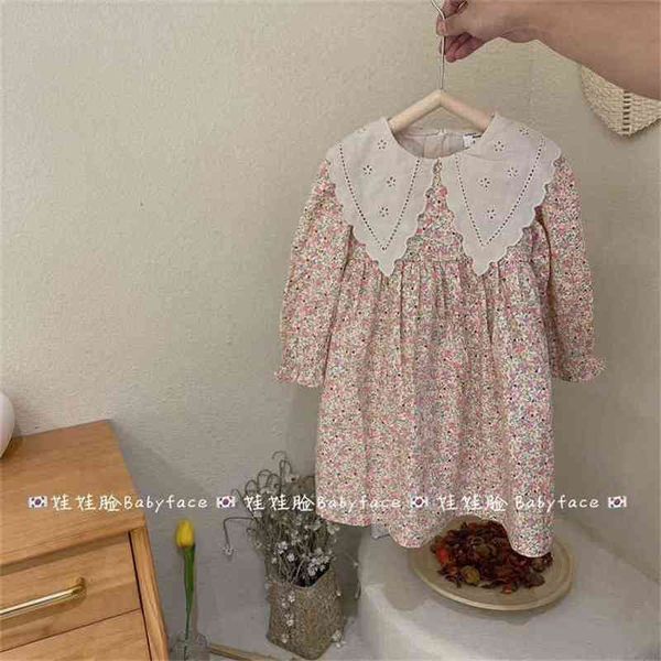 

spring arrival girls long sleeve floral dress kids korean design flower girl es 210528, Red;yellow