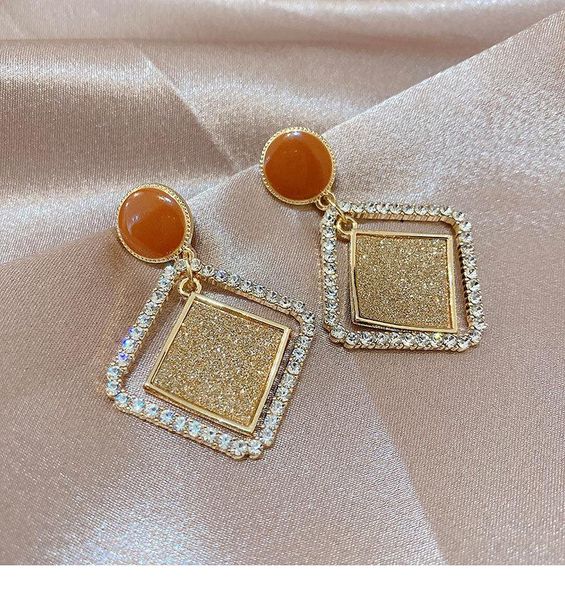 

stud geometric hollow rhinestone earrings fashion matte long temperament fan female exaggerated party gift, Golden;silver
