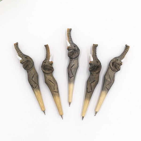

coloffice handmade creative wood carving forest animal grey elephant ballpoint pen office stationery school writing supplies pens, Blue;orange