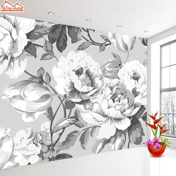 

wallpapers nature floral 3d decor wallpaper black white rose po sofa background wall murals non-woven for living room rolls