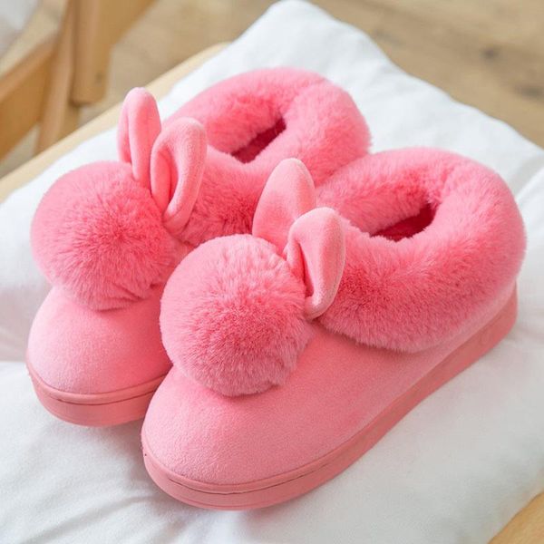 

slippers fur women 2021 fashion ears winter shoes woman suede house indoors ladies, Black