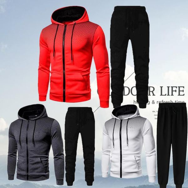 

men's tracksuits fashion zipper hoodie men casual sport hooded sweatshirt and pant jogging suit sportwear set, Gray