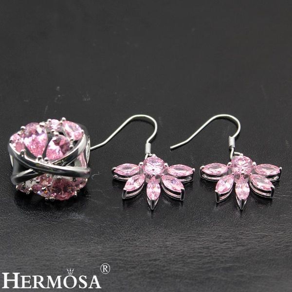 

earrings & necklace sweetie pink kunzite jewellery set silver color ring size 7 for women ny810 pretty lady wedding party gift