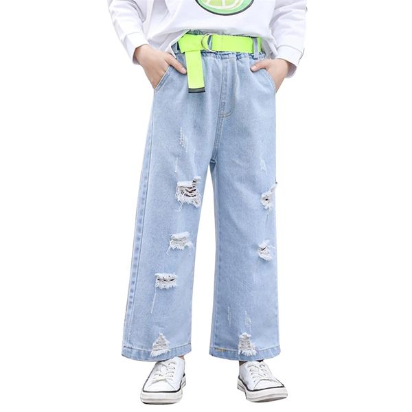 Jeans para menina grande buraco criança rasgada casual roupas adolescentes 210527