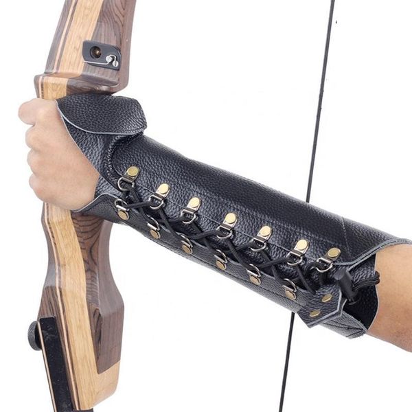 

stuff sacks cowhide arm guard, double large guard with elastic adjustable straps, for recurve archery hunting