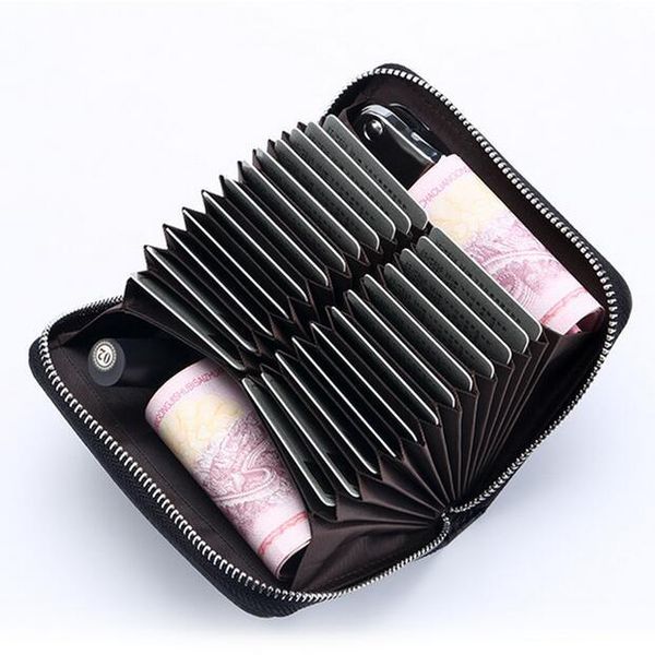 

card holders layer kraft leather organ bag men's passport id holder large capacity clip, Brown;gray