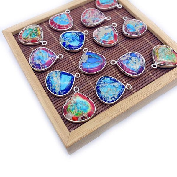 

charms pendant necklace natural turquoise drop-shaped crack color pattern edging personality charm ladies jewelry earrings making, Bronze;silver