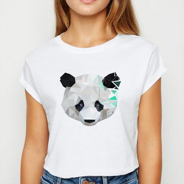 

animals panda trendy spring women t shirt summer comfortable versatile vestidos o neck, White