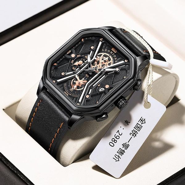 

wristwatches leonidas hardlex mirror individual watch men quartz waterproof fashion man's wristwatch luminous, Slivery;brown