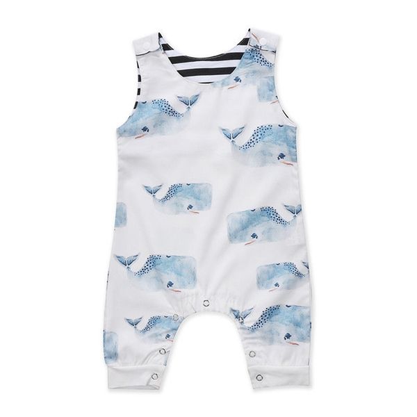 

6m 9m 12m 18m born round neck infant whale sleeveless summer jumpsuit playsuit outfits romper for baby boys girls 210701, Blue