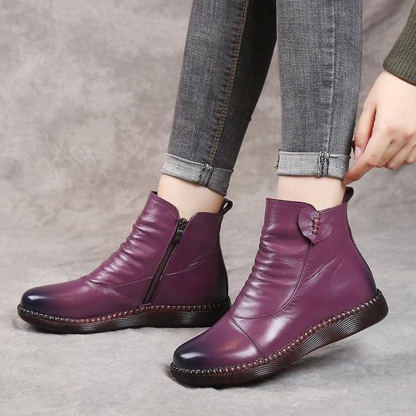

boots autumn women's shoes leather fashion winter flat non-slip warm platform women 2021, Black
