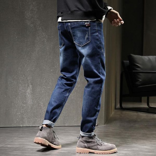 

luren 2021 jeans men classical jean straight leg male casual pants plus size cotton denim trousers ropa hombre men's, Blue