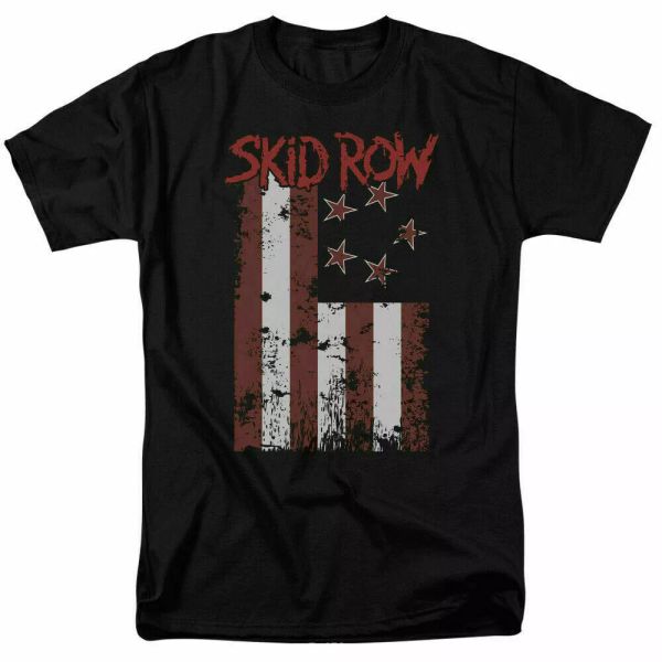 

skid row flagged t shirt licensed rock n roll music band tee black, White;black
