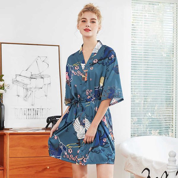 

yaoting pajamas female summer middle sleeve bride morning gown large home antique nightgown digital print wp1053 homewear for girls, Black;red