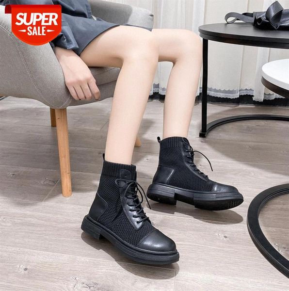 

british style leather martin boots women all-match flying woven socks flat casual short children #747q