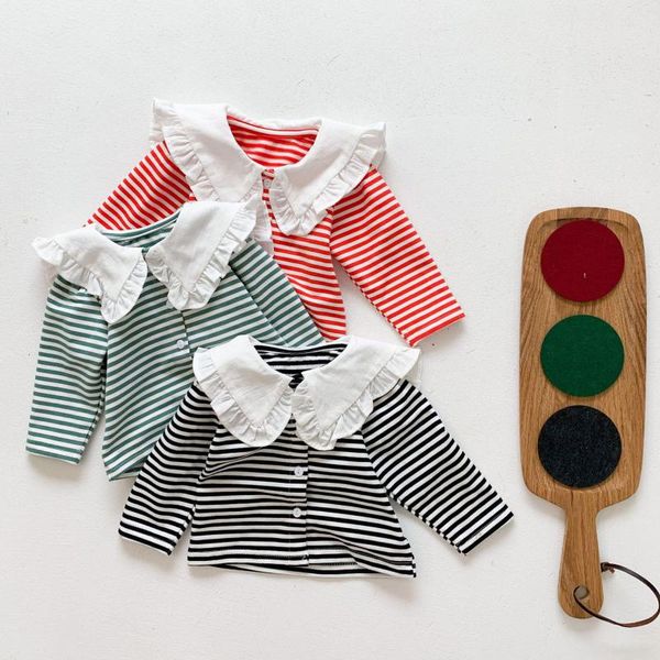 

newborn baby boys striped long sleeve shirts lace collar cotton infant toddler girls stripes blouse spring autumn girls tee, White;black