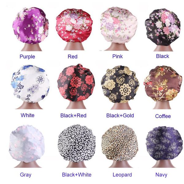 

satin print wide brim hair cap with nightcap chemotherapy hat, Blue;gray