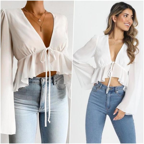 

women's swimwear women cover-ups chiffon strapless white shirts summer ruffles v neck tank elegant long sleeve casual shirt, White;black