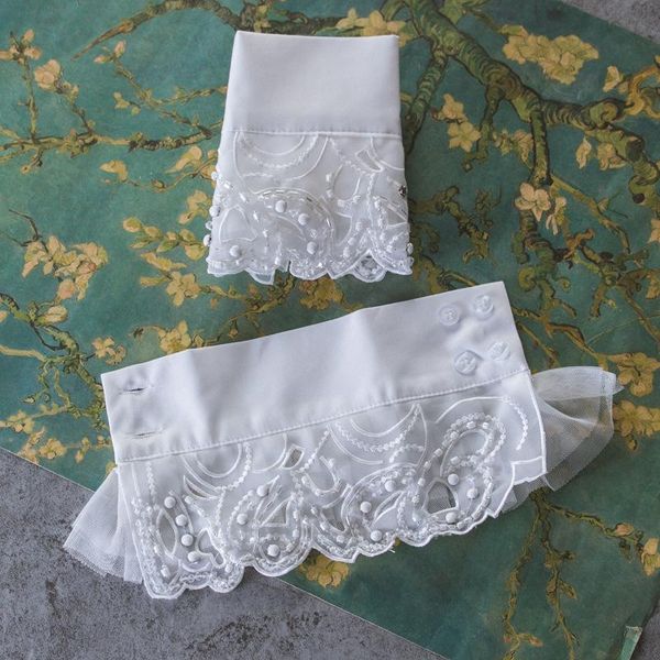 

fingerless gloves womens embroidery beading cuff, Blue;gray