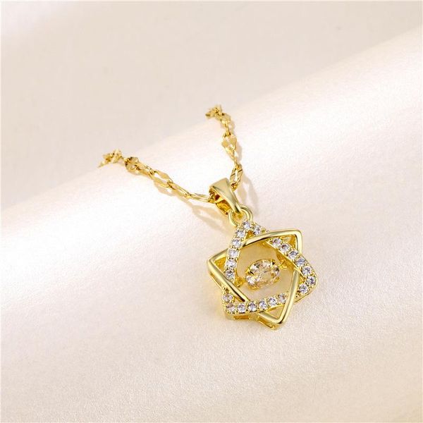 

pendant necklaces jewelry gift titanium steel gold women's copper inlaid zircon clavicle star simple female's torque bridal neckla, Silver