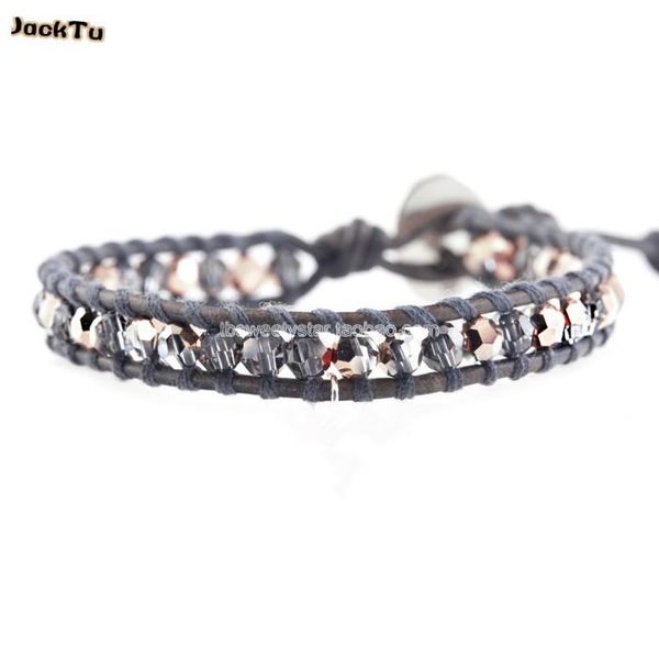 

tennis jtjacktu copper crystal leather wrap bracelet for woman, Golden;silver