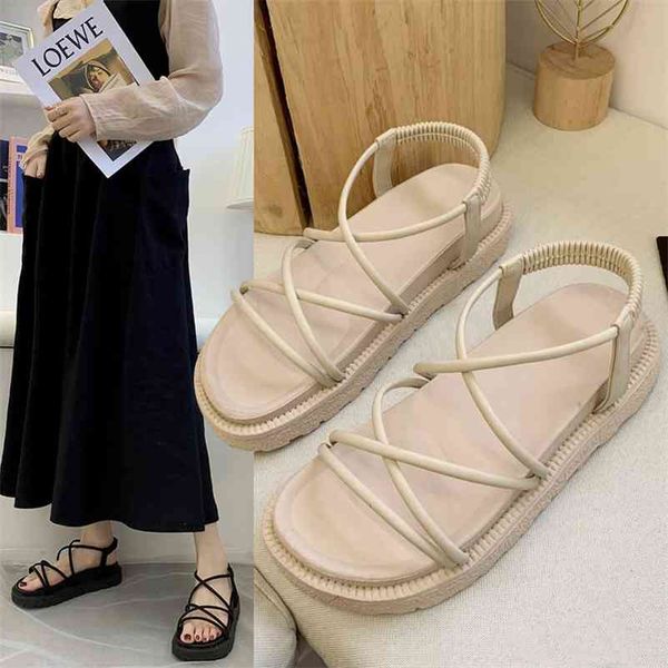 

women faux suede sandals fashion summer shoes woman flat sandals rope lace up gladiator sandals non-slip beach chaussures femme 210611, Black