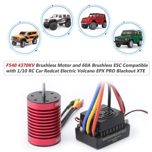 

f540 brushless motor 4370kv rc crawler motor 4 poles and 60a brushless esc electric speed controller t plug for 1/10 rc car