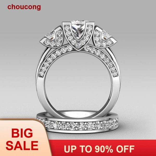

wedding rings choucong princess cut three-stone 8ct stone 5a zircon 925 sterling silver women engagement band ring set, Slivery;golden
