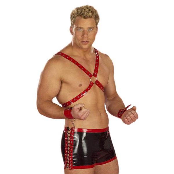 

underpants mens wetlook leather boxer shorts black vinyl lingerie underwear bokserki side lace up erotic club wear boxers, Black;white