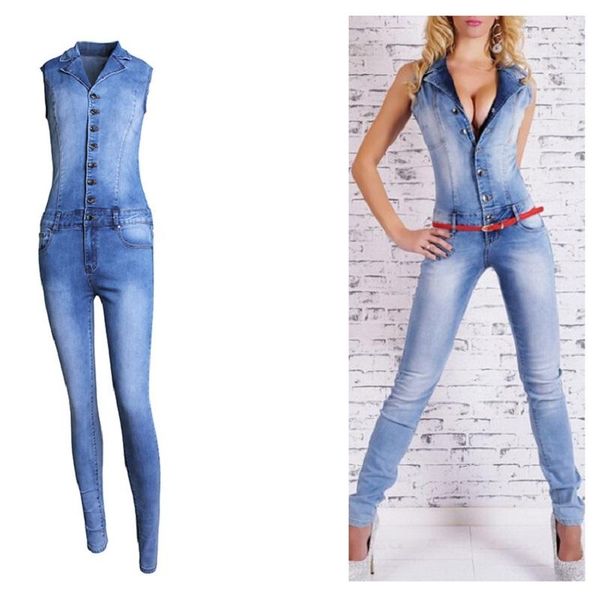 

women's jumpsuits & rompers one piece casual long women elegant high waist button bodycon overalls solid denim sleeveless jean slim fem, Black;white