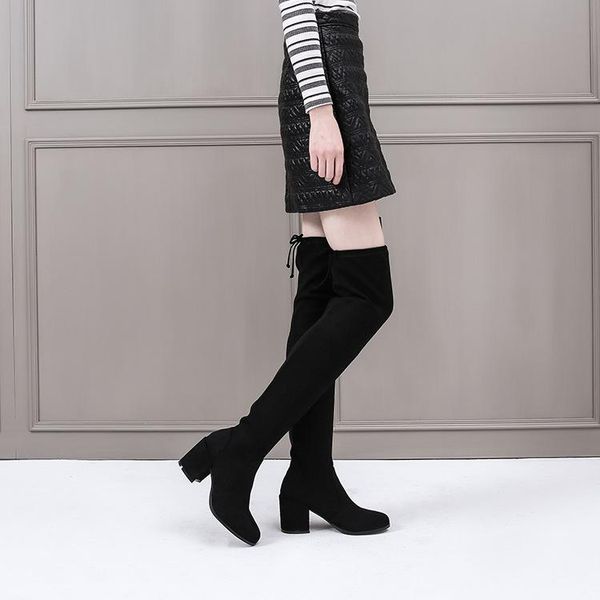 

boots thick with woman 2021 high overknee, Black