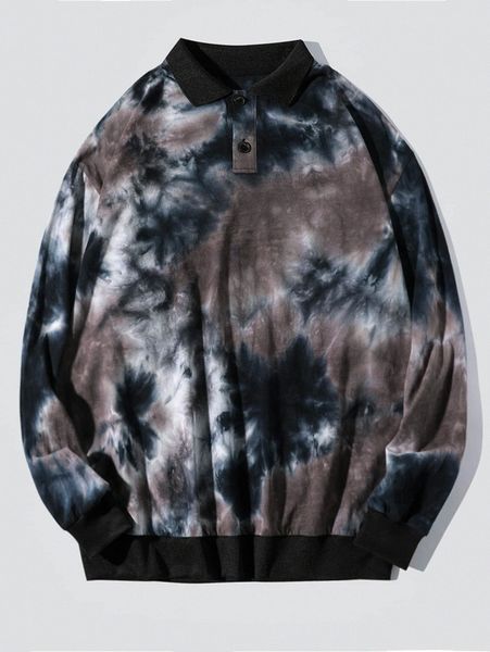 

men tie dye polo neck sweatshirt v92y#, Black