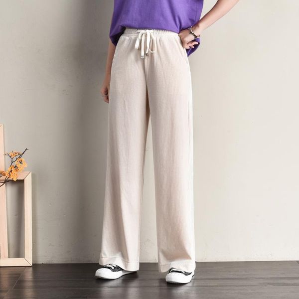 

women's pants & capris 2021 summer velvet female loose gold thin straight trousers beige white wide leg, Black;white