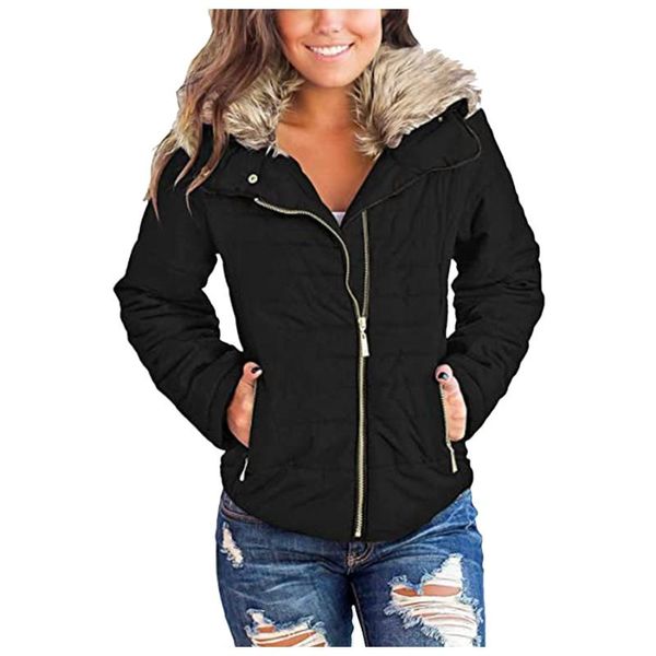

women's jackets women autumn and winter zipper black jacket long sleeve turn down collar bomber double-faced fleece solid color coat, Black;brown