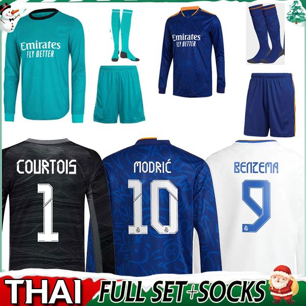 

long sleeve 21 22 madrid jersey soccer jersey hazard ramos benzema camiseta football maillot maglia shorts shirt away blue soccer shirt vers, Black;yellow