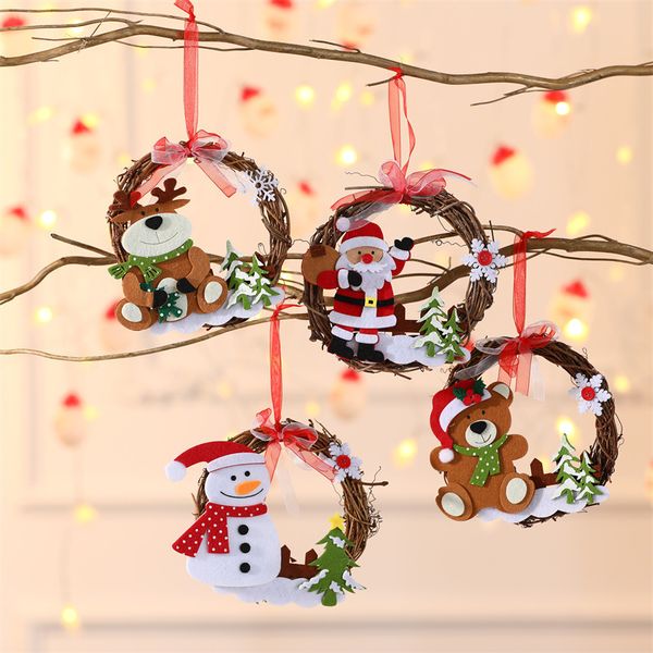 15cm Decoração de Natal Rattan Grinalda Papai Noel Elk Snowman Party Janela Decorações Árvore Xmas Pingente XD24914